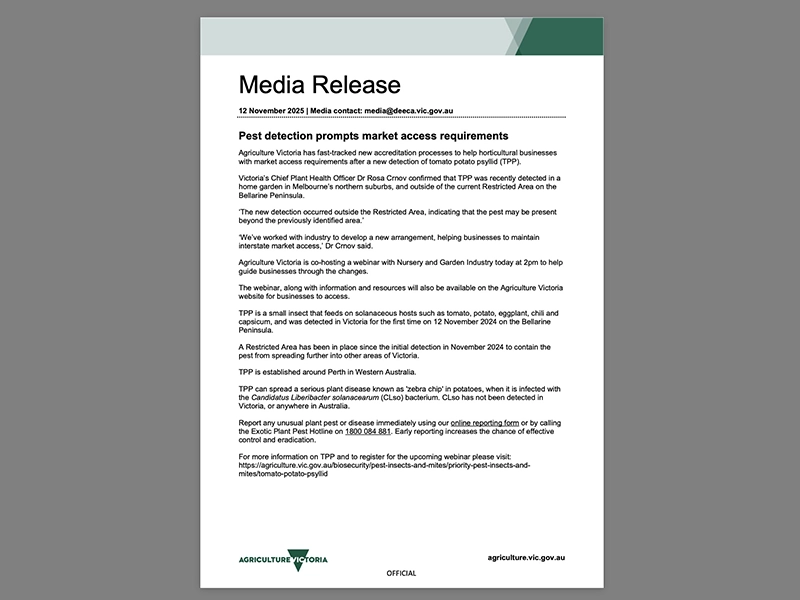 Pest detection prompts market access requirements