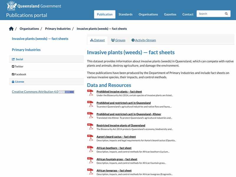 Invasive plants (weeds) — fact sheets – Dataset – Publications | Queensland Government